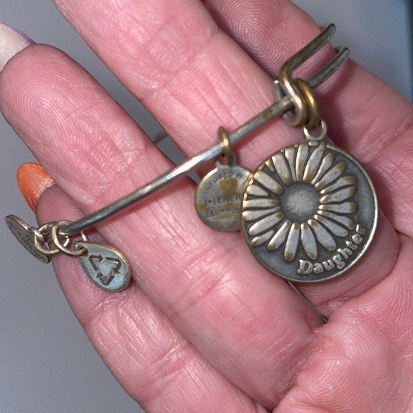 Alex and Ani Daughter Silver Bangle Charm Bracelet Adjustable Gypsy Boho GUC - Picture 9 of 10